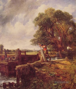  romantische - Boot Vorbei an einer Sperre Romantische Landschaft John Constable